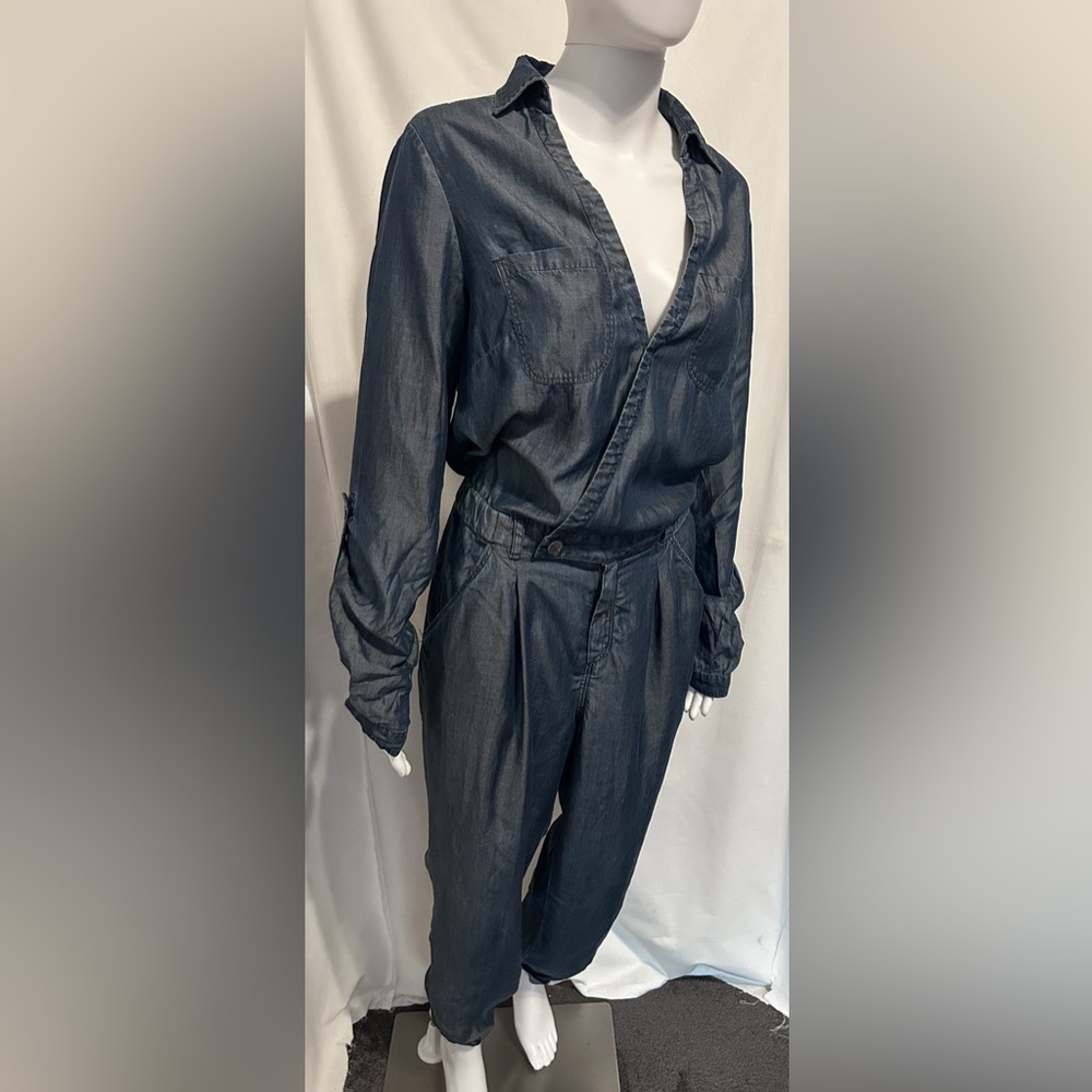 Bebe Surplice Chambray Flight Suit 8 Denim Jumpsuit Y2K Boho Boho Vintage Into